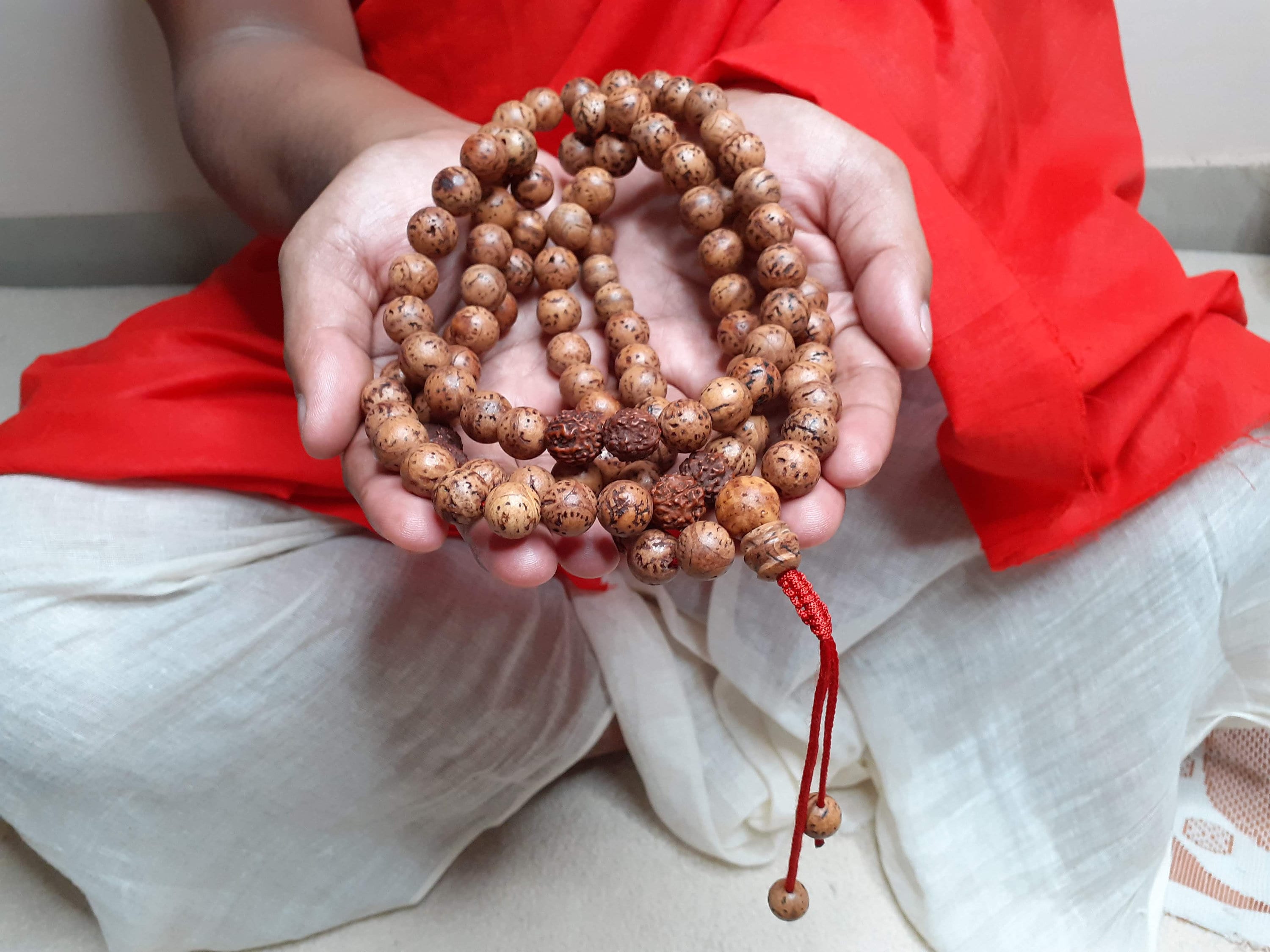 Bodhi and Rudraksha Seeds Mala, Buddhist Beads , Hand Knotted