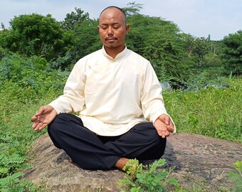 Tibetischer traditioneller Meditationsanzug, buddhistische Yoga-Kleidung, buddhistische Meditationsrobe, Meditationshose und Hemd für Männer, tibetische Kleidung