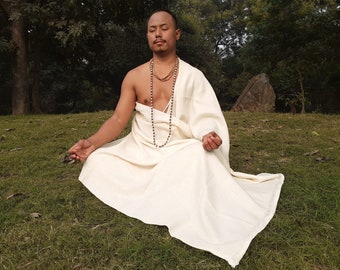 PASHUPATI Handwoven White Authentic Himalayan Yak Meditation Shawl,Yak Wool Prayer Wrap,Himalayan Yak Wool Scarf,Tibetan Yak Wool Prayer Zen