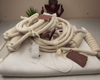 Iyengar Yoga White khadi Cotton Blanket With Iyenger Wall Ropes,Pune Yoga Blanket,Blanket for restorative yoga,Thick Cotton Meditation Shawl