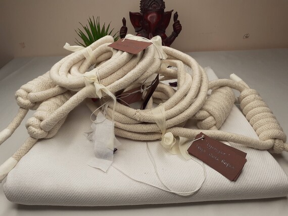 Iyengar Yoga White Khadi Cotton Blanket With Iyenger Wall Ropes