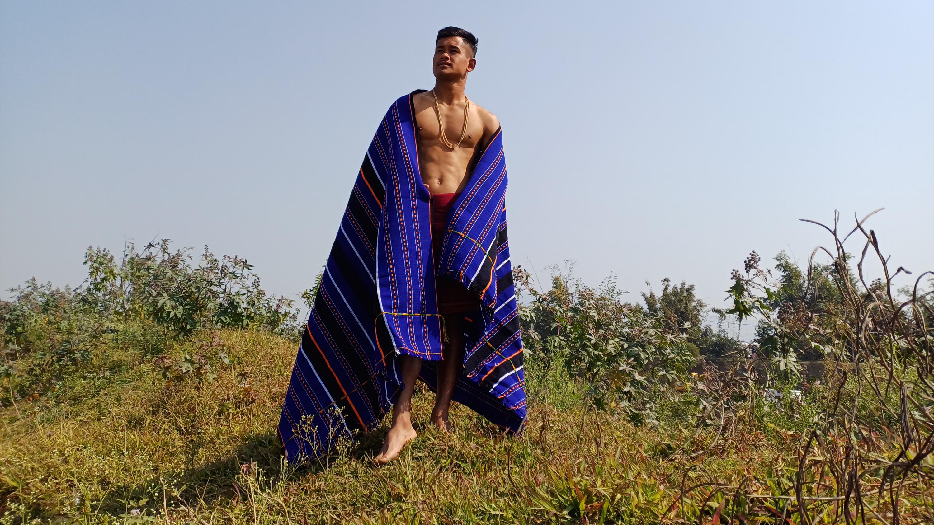 Large Thick Handwoven Black and Blue Naga Tribe Traditional