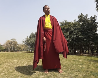 Nach Maß Reiner Baumwolle tibetischer buddhistischer Mönch Meditations Robe Set, Kloster-Stil Layman spirituelles Kleid, Zen-Gebetskostüme / Kleidung