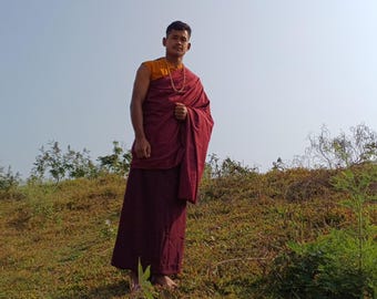 Layman Unisex Baumwolle tibetischer buddhistischer Mönch Meditations-Roben-Set, spirituelles Tuch-Set im Klosterstil, Zen-Gebets-Sleeveless Shirt / Wrap / Schal
