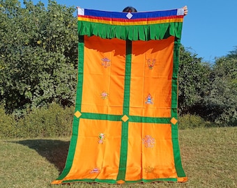 Traditional Handmade Tibetan 8 Auspicious Symbol Embroidered Tibetan Door Curtain,Buddhist 8 Lucky Signs Symbol Altar Room Door Hanging