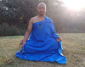 Chal de meditación de auténtica lana de cachemira del Himalaya, tejido a mano, grande, ligero, color azul, chal de oración y yoga de cachemira ética, chal de boda.