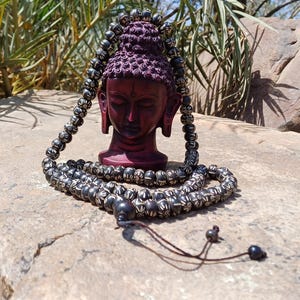 108 12mm Antique Gandhara Hand-carved Original Bone Tibetan Buddhist Prayer Beads,Vintage Buddhist Rosary Mala,Disk Shaped Kapala Bone Mala