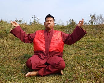 Nach Maß Baumwoll Layman Buddhistische Meditation Robe Set, buddhistisches Gebetskleid Set im Klosterstil, spirituelle Zen / Tempel Kostüme Kleidung