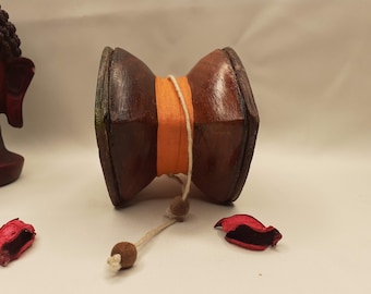 Vintage Handmade Small Traditional Tibetan Tantric Ritual Chod Damaru,Bawa Wood Buddhist Religious Drum,Ceremonial Spiritual MusicInstrument