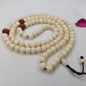 108 Handcarved Bone and Bodhi Beads Meditation Mala,bone necklace,Ethnic Bone Jewellery,Tibetan Buddhist Prayer Bone Rosary