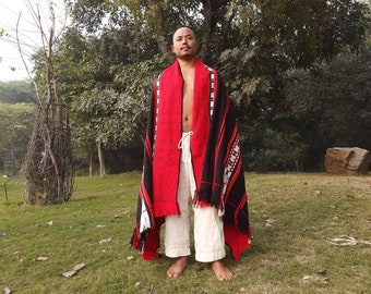 Handwoven Naga Tribes Traditional Blanket,Native Indians Body Wrap,Ethnic Sofa Throw,Tribal Wall Art,Tribal Home Decor,Earthy Clothing