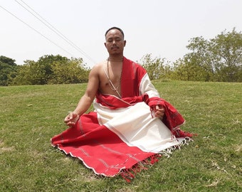 TANTRIK Large Traditional Handwoven Tibetan Buddhist Pure Raw Eri Silk Meditation Shawl,Buddhist Bon Silk Zen,Ngakpa Tantrik Meditation Wrap