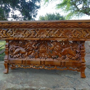 Handcarved Snow Lion Foldable Wooden Tibetan Buddhist Altar,Buddhist Prayer Table,Tibetan Meditation Altar,Traditional Tibetan Table