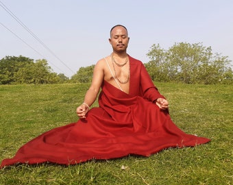 DALAI XL ręcznie tkany bordowy szal do medytacji z wełny himalajskich owiec buddyjskich, himalajski koc modlitewny, tybetański buddyjski szal modlitewny