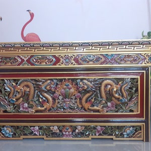 Handcarved Foldable Wooden Tibetan Buddhist Altar,Prayer table,Tibetan Alter Table,Tibetan Buddhist Altar Desk with Auspicious Symbols