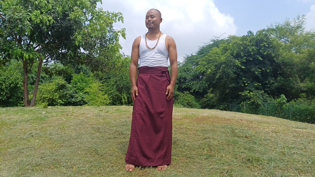 Lower Robe Unisex Maroon Lay Tibetan Buddhist Meditation Skirt,monastry Style Wrap ...