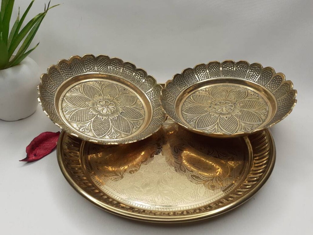 Decorative Handcrafted Floral Brass Ritual Prayer Offering Plate ...