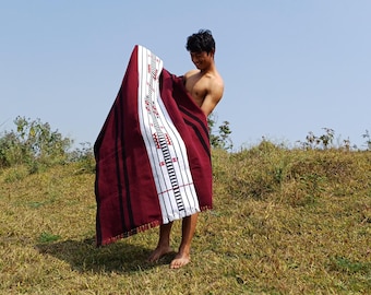 Handwoven Naga Tribes Traditional Blanket,Native Indians Shawl,Ethnic Embroidery Tribal Throw Blanket/Wrap,Tribal Home Decor,Earthy Clothing