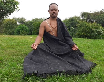 Handwoven Black Pure Himalayan Sheep Wool Meditation Shawl,Himalayan Prayer Blanket,Kullu Shawl,Ethnic Indian Shawl,Wool Prayer Wrap