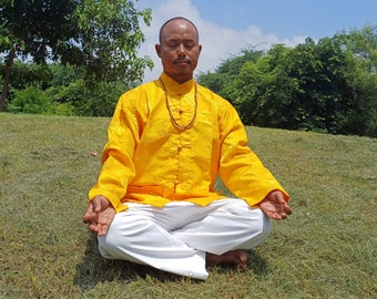 Traditional Tibetan Brocade  Buddhist Yogi Shirt,Tibetan Meditation Shirt, Ethnic Tibetan  Long Sleeves Cloth,Buddhist Prayer Shirt