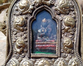 アンティーク AMITABHA BUDH チベット ガウ 神社、ポケット チベット
