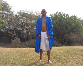 Chal de meditación de auténtica lana de cachemira del Himalaya, tejido a mano, grande, ligero, color azul, chal de oración y yoga de cachemira ética, chal de boda.