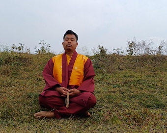 Nach Maß Reine Baumwolle Brokat Layman buddhistische Meditation Robe Set, Kloster Stil Zen Gebet Kostüme, tibetische spirituelle Kleidung