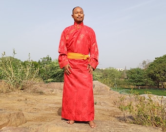 Lange Layman Brokat Stoff Buddhistische Meditations Robe, buddhistischer Mönch Robe, Kloster-Kleid, Mönchskostüm, Tempelkleidung, spirituelles Kleid