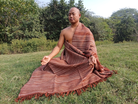 Handwoven Pure Yak Wool Prayer Blanket | X-Large Tibetan Meditation Wrap | Thick Himalayan Zen Throw ,Ethical Himalayan Prayer Wrap
