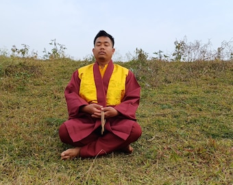 Layman Tibetisch-buddhistische Meditations-Robe-Set, Zen-Meditations-Kleiderset im Klosterstil, Tempel-Spirituelle Kostüme Kleidung, buddhistische Gebets-Robe