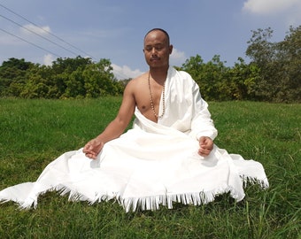 MANJUSHRI Large Handwoven Organic Cotton Maroon Tibetan Buddhist Monk Meditation Shawl,Indian Cotton Tantrik Prayer Wrap,Buddhist Prayer Zen