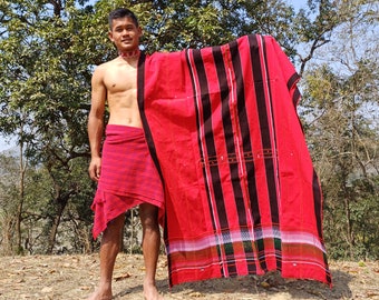 Large Thick Handwoven Black And Red Naga Tribe Traditional Blanket,Ethnic Sofa Throw,Native Indian Cloth,Naga Tribes Shawl,Tribal Wall Decor