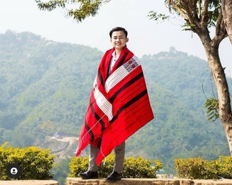 Large Thick Handwoven Black/Red/White Naga Tribe Traditional Blanket,Ethnic Sofa Throw,Native Indian Cloth,Naga Tribe Shawl,Tribal WallDecor
