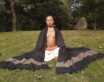 NATARAJ Large Size Pure Himalayan Sheep Wool Meditation Shawl,Ethnic Indian Himalayan Wool Prayer Wrap,Traditional Indian Handwoven Blanket