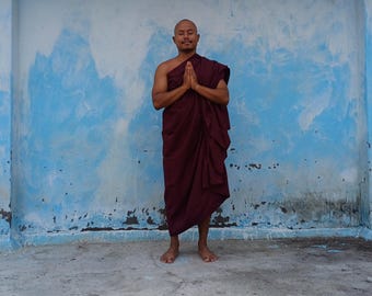 Authentic One Piece HandTailored Organic Cotton Buddhist Monk Monastic Robe,Kasaya Buddhist Monk Prayer/Meditation/Spiritual Cloth,Monk Gift