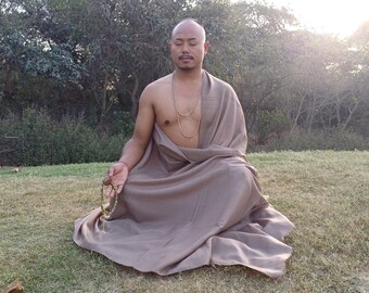 Xale de meditação autêntico, tecido à mão em lã do Himalaia, modelo grande e ético para oração e ioga, leve e confortável.