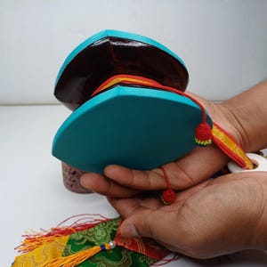 Handmade Small Traditional Tibetan Tantric Ritual Chod Damaru,Bawa Wood Buddhist Religious Drum,Ceremonial Spiritual MusicInstrument