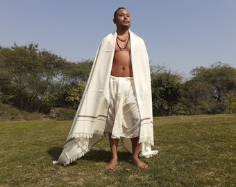 Große traditionelle Handgewebte weiße reine Himalaya Schafwolle Meditation Schal, ethnischen Himalaya Gebet Wrap, indischer Yoga Schal