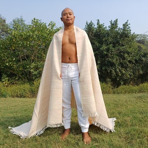 HIMADRI Large Handspun/Handwoven Pure Himalayan Yak Wool Blanket,Oversize Yak Meditation Shawl,Ethnic Indian Yak Prayer Blanket,Tibetan Yak