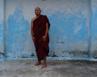 Spiritual Buddhist Kasaya, Hand Tailored Organic Cotton Prayer Robe , One Piece Authentic Buddhist Monk Monastic Cloth ,Meditation Monk Gift