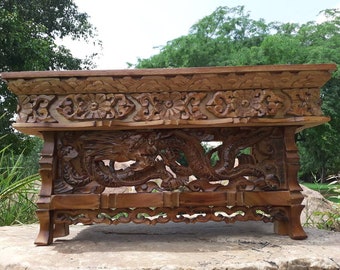 Dragon Handcarved Foldable Wooden Tibetan Buddhist Altar,Buddhist Prayer Table,Tibetan Meditation Altar,Traditional Tibetan Table