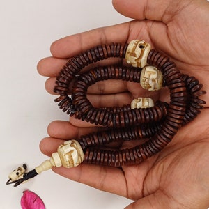108 Bead Handcarved Skull Bone Mala,Bone Meditation Mala,Bone necklace,Ethnic Bone Jewellery,Tibetan Buddhist Prayer Skull Mala,Tantrik Japa