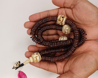 108 Bead Handcarved Skull Bone Mala,Bone Meditation Mala,Bone necklace,Ethnic Bone Jewellery,Tibetan Buddhist Prayer Skull Mala,Tantrik Japa