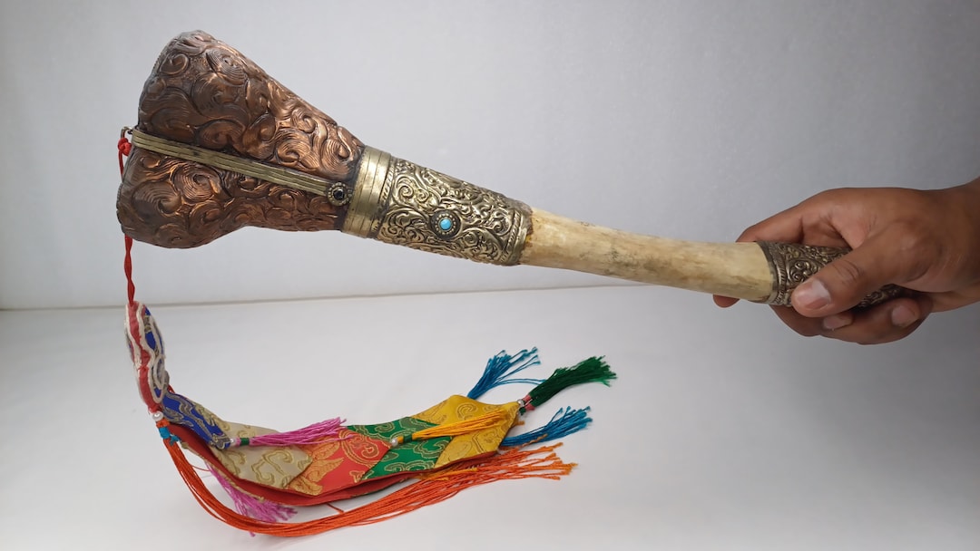 Vintage Bone Double Mahakala Hand Carved Silver Inlay Kangling Tibetan ...