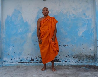 Premium Hand Tailored One Piece Buddhist Monk Robe, Organic Cotton Kasaya Cloth, Authentic Monastic Wear, Spiritual Meditation Gift