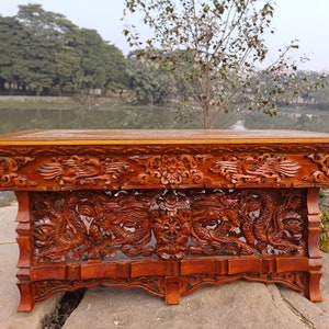 Dragon Handcarved Foldable Wooden Tibetan Buddhist Altar Tabl,Tibetan Alter Table,Buddhist Meditation Table,