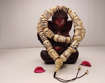 Vintage 28 Extra-Large Beads Handcarved Tibetan Buddhist Yak Skull Bone Mala,Tantrik Prayer Skull Mala,Ethnic Bone necklace/Jewellery