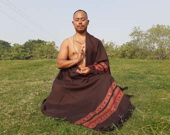 Handwoven Brown Pure Himalayan Sheep Wool Meditation Shawl,Ethnic Indian Wool Scarf,Himalayan Wool Wrap,Handmade Indian Shawl,Kullu Shawl