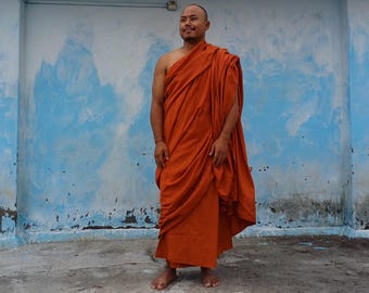 One Piece HandTailored Organic Cotton Authentic Buddhist Monk Monastic Robe,Kasaya Buddhist Monk Prayer/Meditation/Spiritual Cloth,Monk Gift