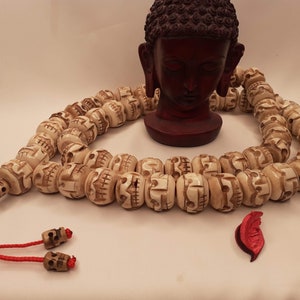 54 Beads Handcarved Skull Bone Mala,Bone Meditation Mala,Bone necklace,Ethnic Bone Jewellery,Tibetan Buddhist Prayer Skull Mala,Tantrik Japa